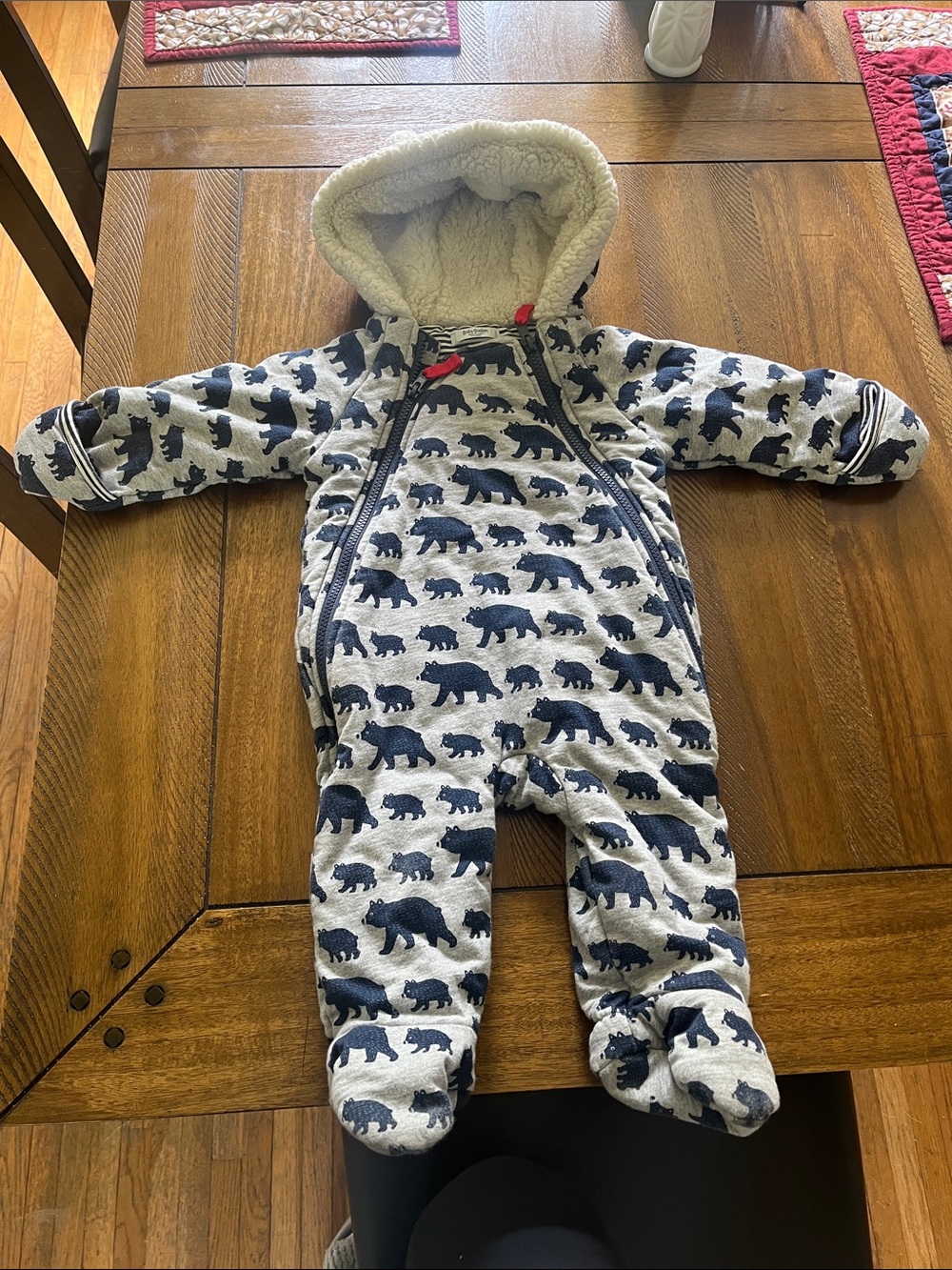 Baby Boden Navy Bear Print Fleece-Lined One-Piece